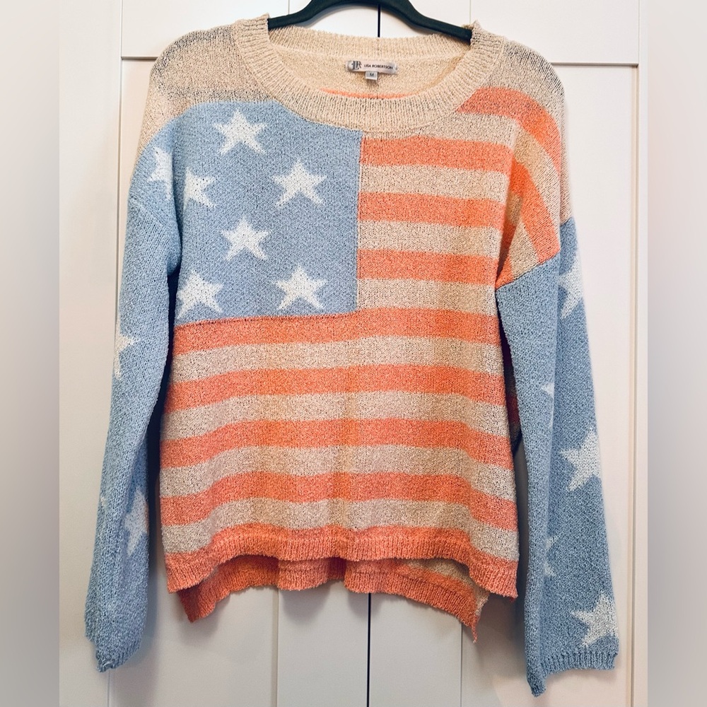 Soft Knit Stars & Stripes Crewneck Sweater - Blue, Coral & Cream